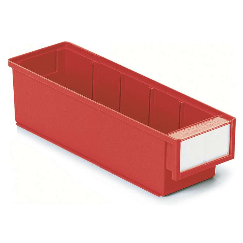 Storage Shelf Poly Bin and Label with Shield, Red, 11.81 x 3.62 x 3.22”, Case of 30 Bins